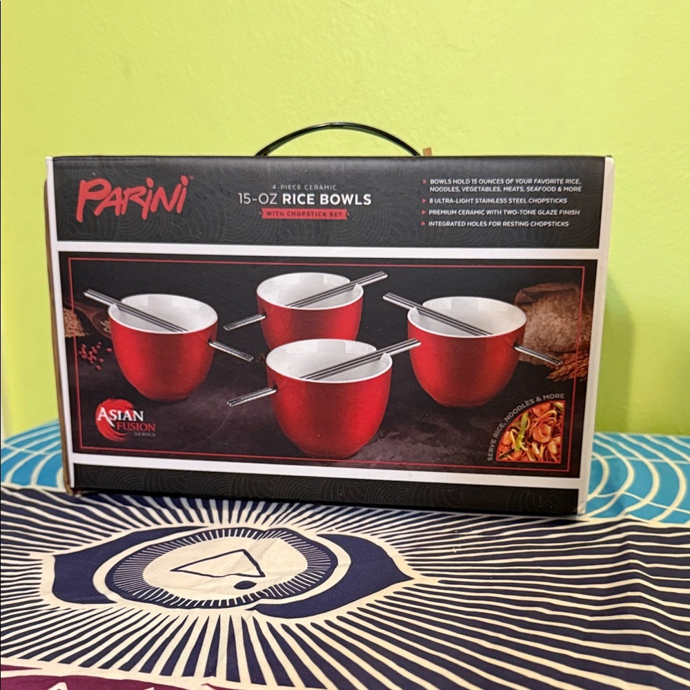 Parini Red Ceramic Rice Bowls Set